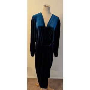 New The Linen Atelier sz L Cara Teal Velvet Velour Wedding Dress E2